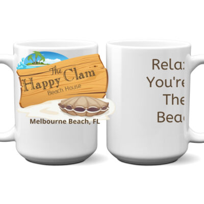 Beach Wood Sign Clam Template - 15 oz FULL COLOR PRINTED CERAMIC MUG  Thumbnail