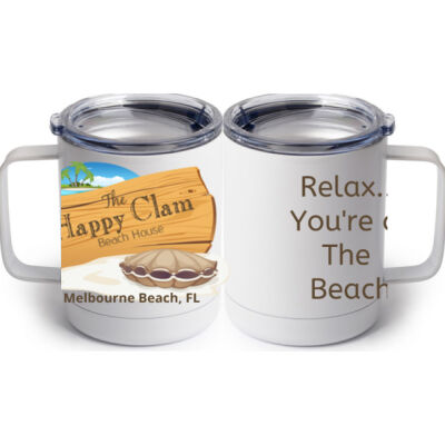 Beach Wood Sign Clam Template - 10 oz White Stainless Steel Coffee Mug Thumbnail