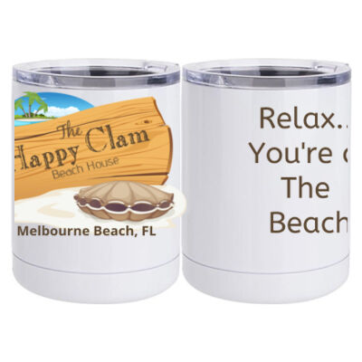Beach Wood Sign Clam Template - 10 oz White Stainless Steel Short Tumbler Thumbnail
