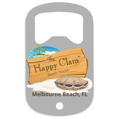 Beach Wood Sign Clam Template - STAINLESS STEEL 1.2" X 2" FULL COLOR BOTTLE OPENER (2-Pack) Thumbnail