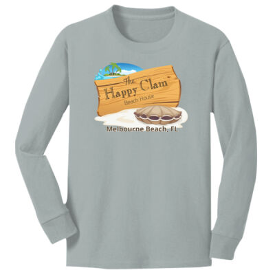 Beach Wood Sign Clam Template - Youth Long Sleeve Core Cotton Tee Thumbnail