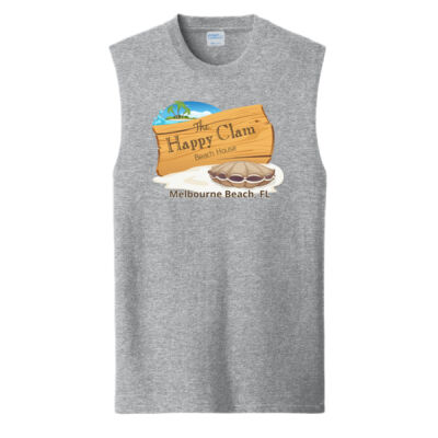 Beach Wood Sign Clam Template - Core Cotton Sleeveless Tee Thumbnail